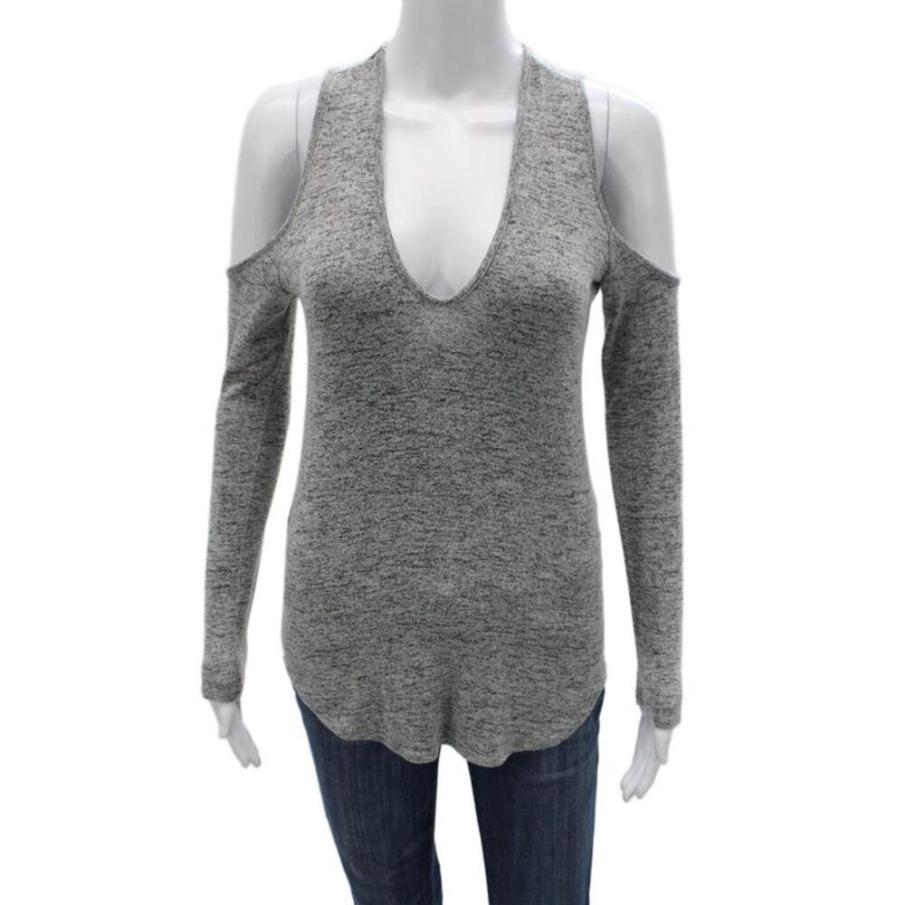 Riller Womens Tunic Blouse Gray V-Neck Long Sleeve Rayon Pullover Size 0